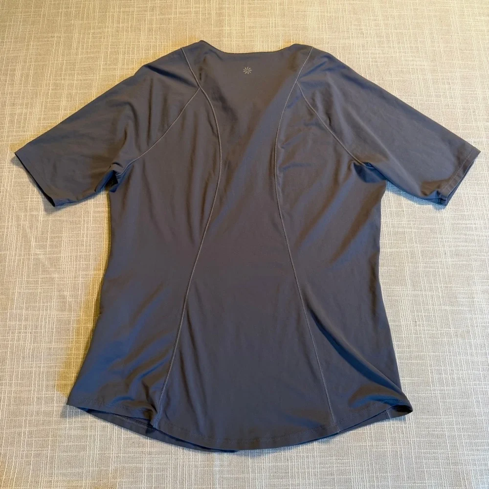 Athleta Pacifica Short Sleeve Rash Guard Gray Zip Neck Swim Top Small Petite